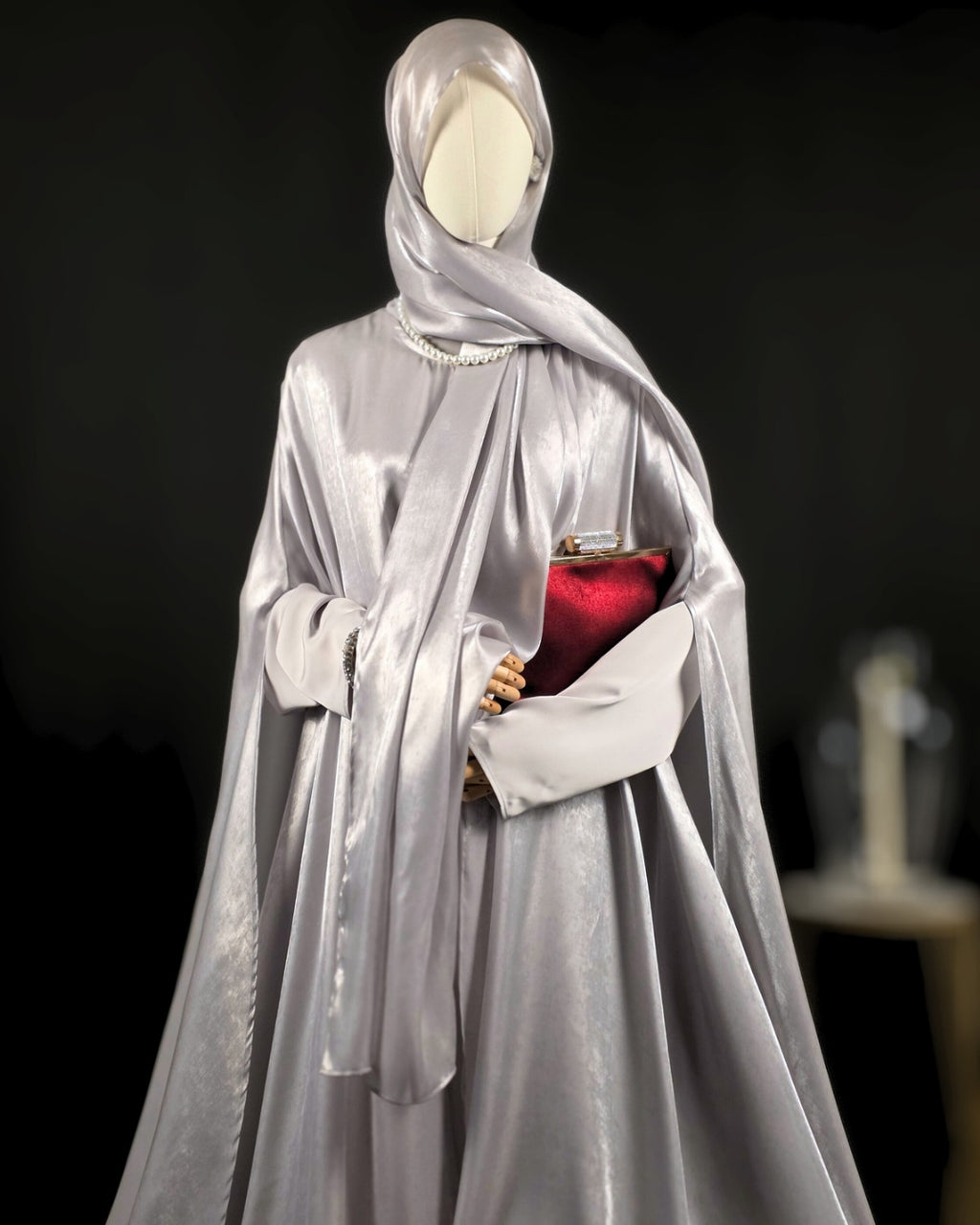 Silver 3-Piece Formal Abaya Set  | Aure by NISA
