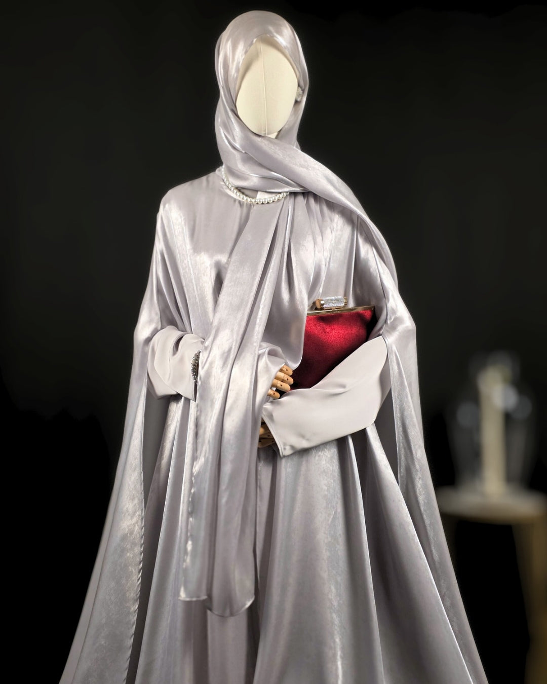 Silver 3-Piece Formal Abaya Set  | Aure by NISA