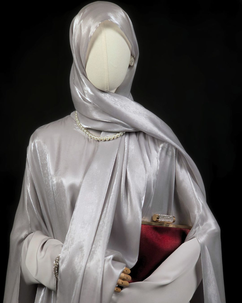 Silver 3-Piece Formal Abaya Set  | Aure by NISA