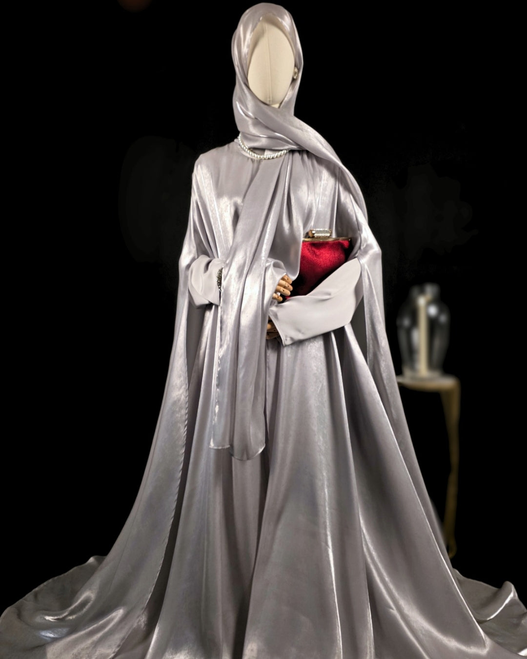 Silver 3-Piece Formal Abaya Set  | Aure by NISA