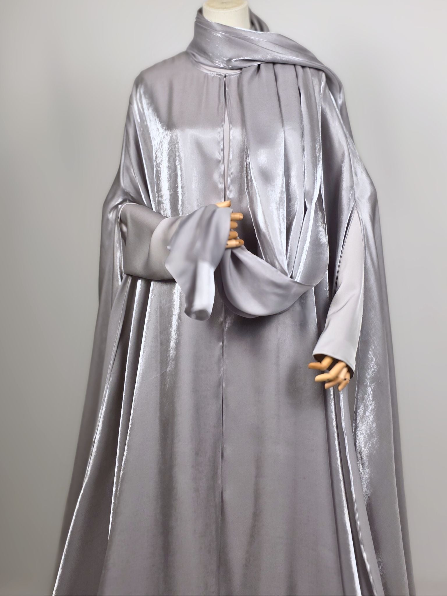 Silver 3-Piece Formal Abaya Set  | Aure by NISA
