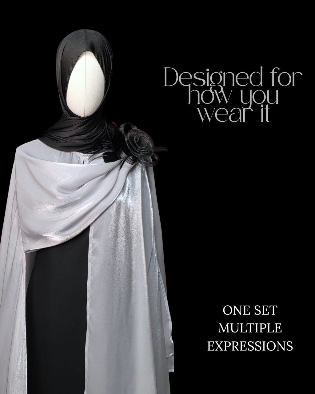 Silver Cape Abaya Set (2-Piece) | Aure by NISA