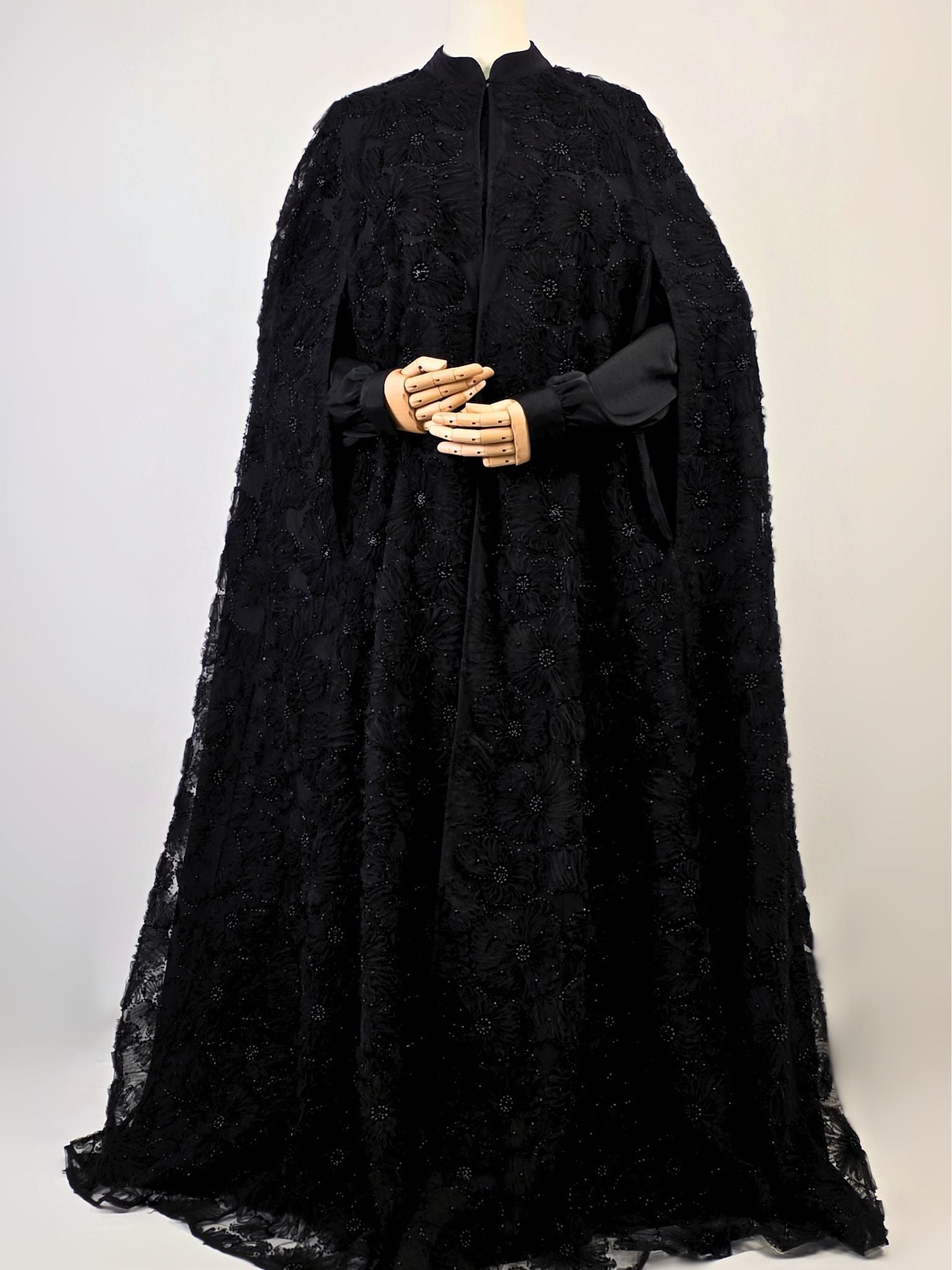 Black Beaded Lace Cape Abaya | Noir by NISA