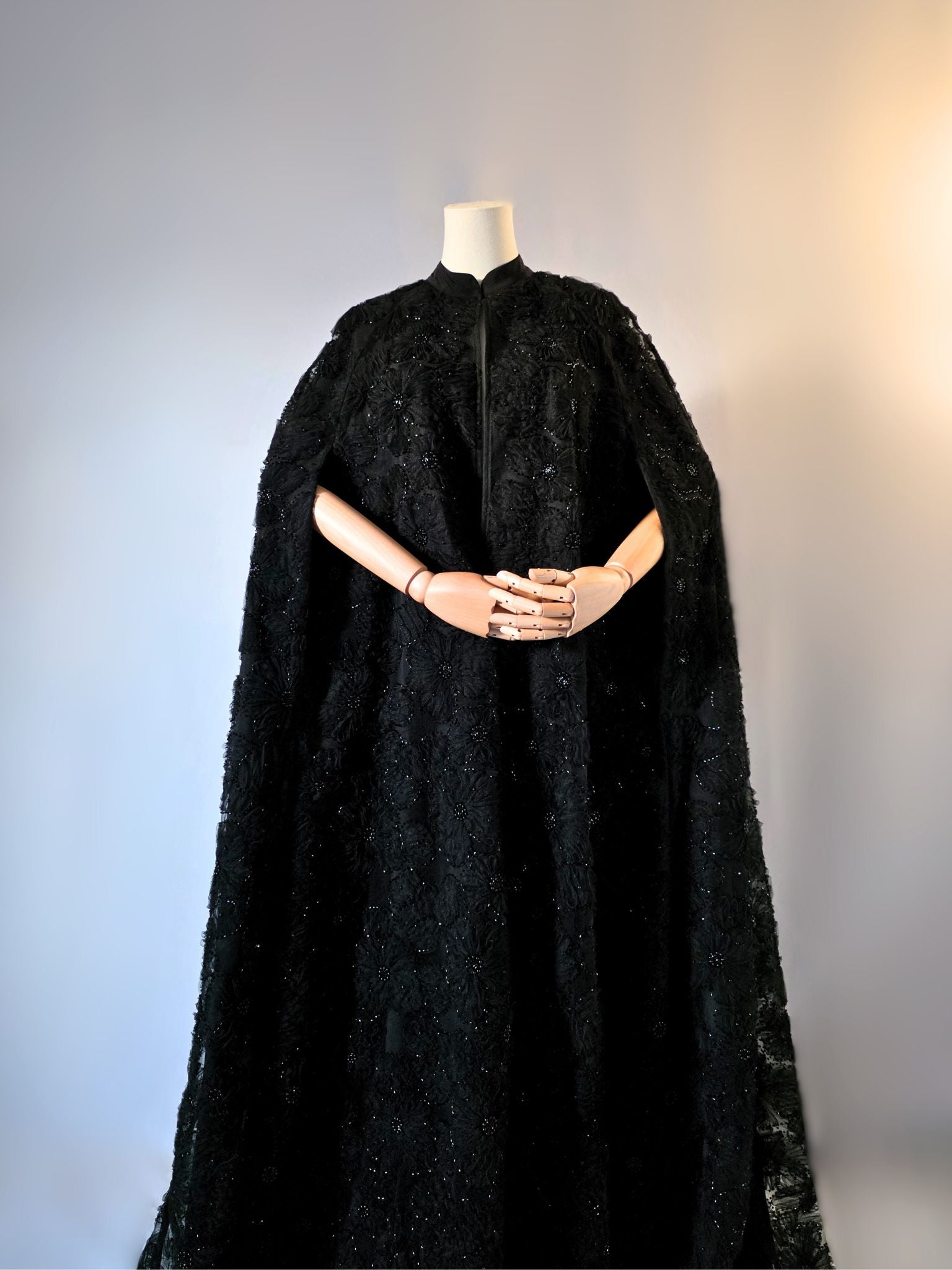 Black Beaded Lace Cape Abaya | Noir by NISA