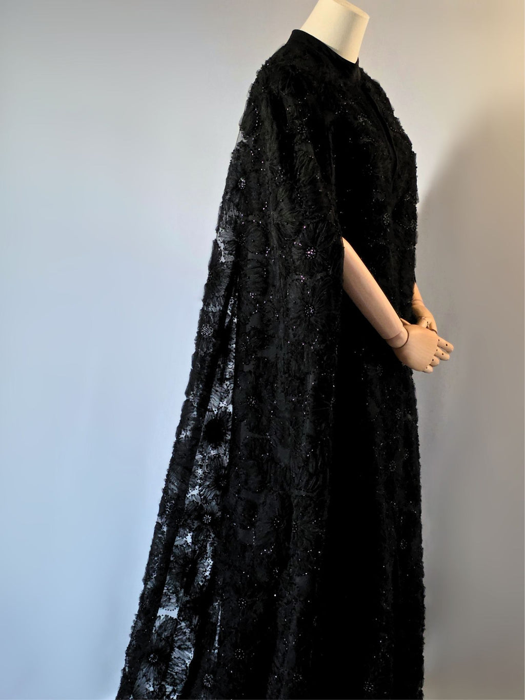 Black Beaded Lace Cape Abaya | Noir by NISA