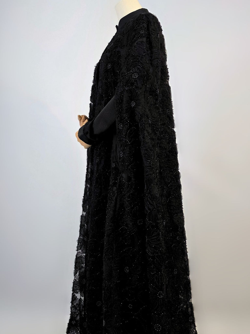 Black Beaded Lace Cape Abaya | Noir by NISA