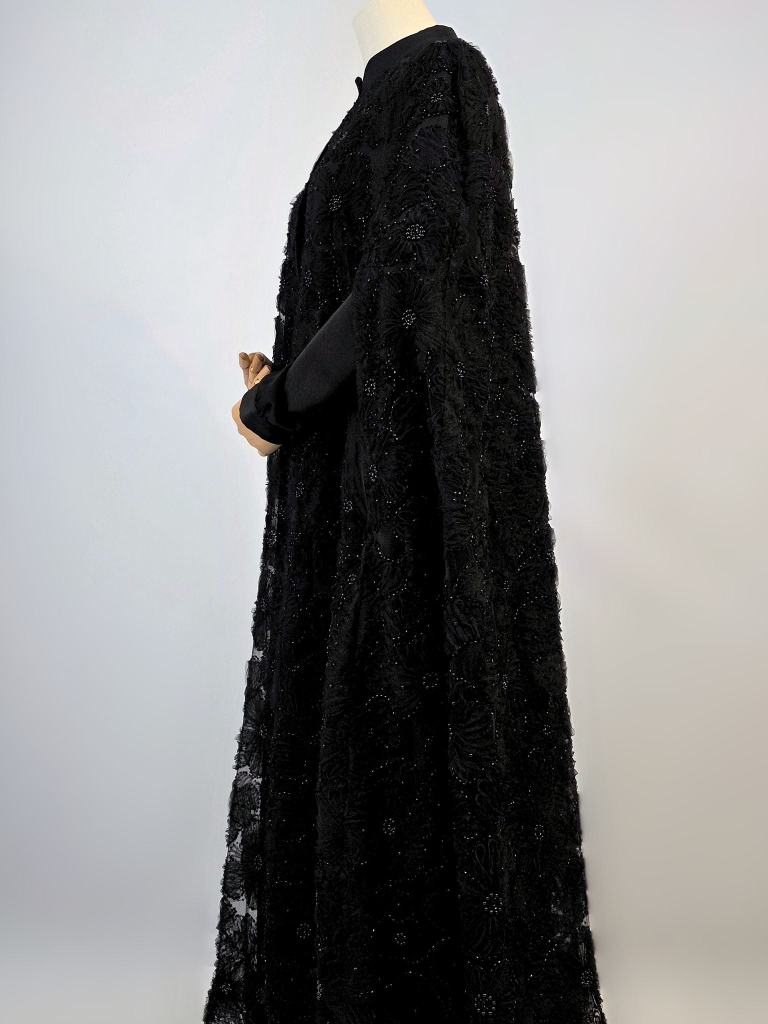 Black Beaded Lace Cape Abaya | Noir by NISA