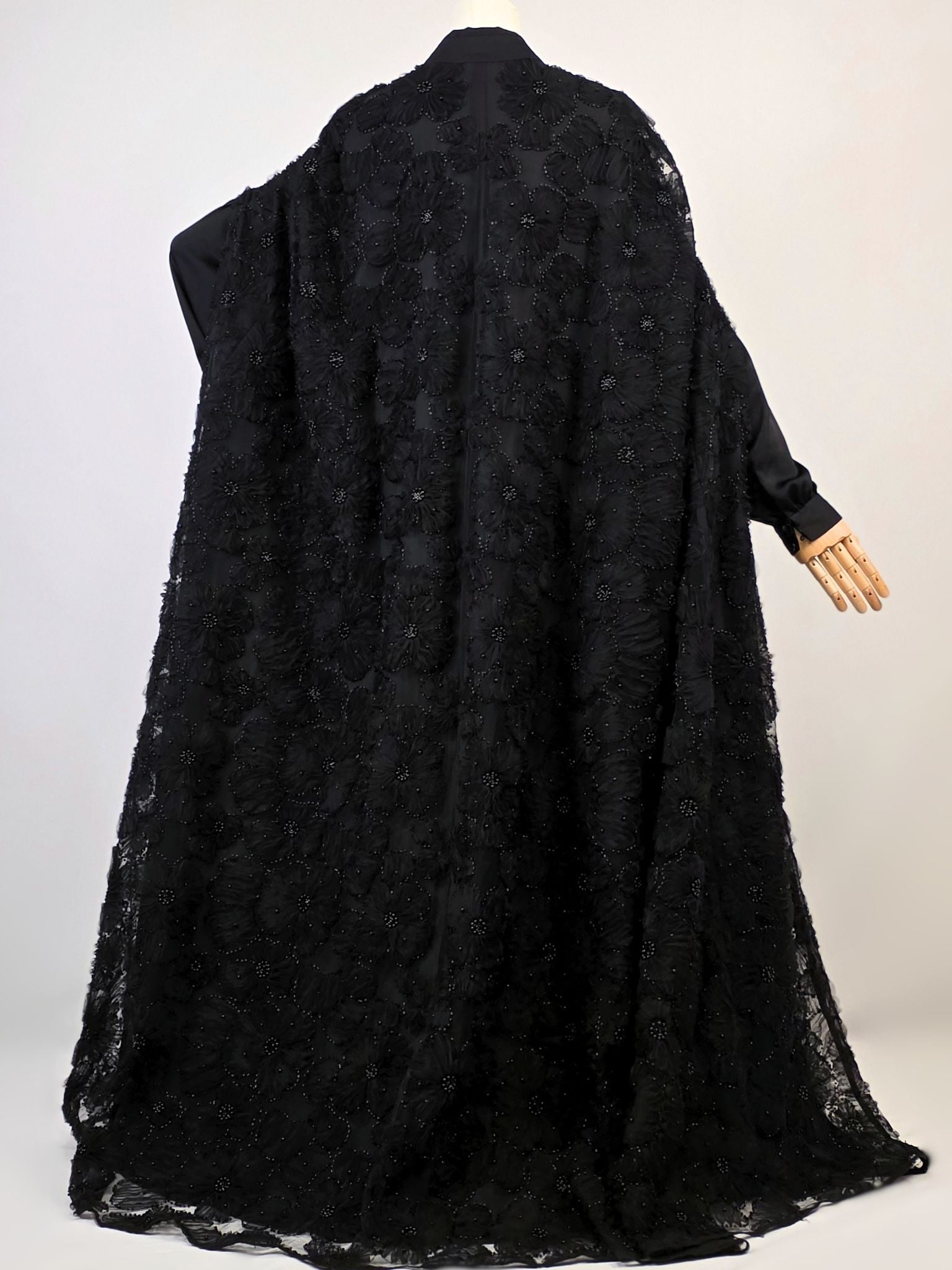 Black Beaded Lace Cape Abaya | Noir by NISA