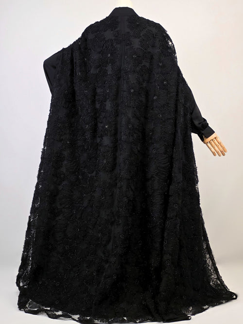 Black Beaded Lace Cape Abaya | Noir by NISA