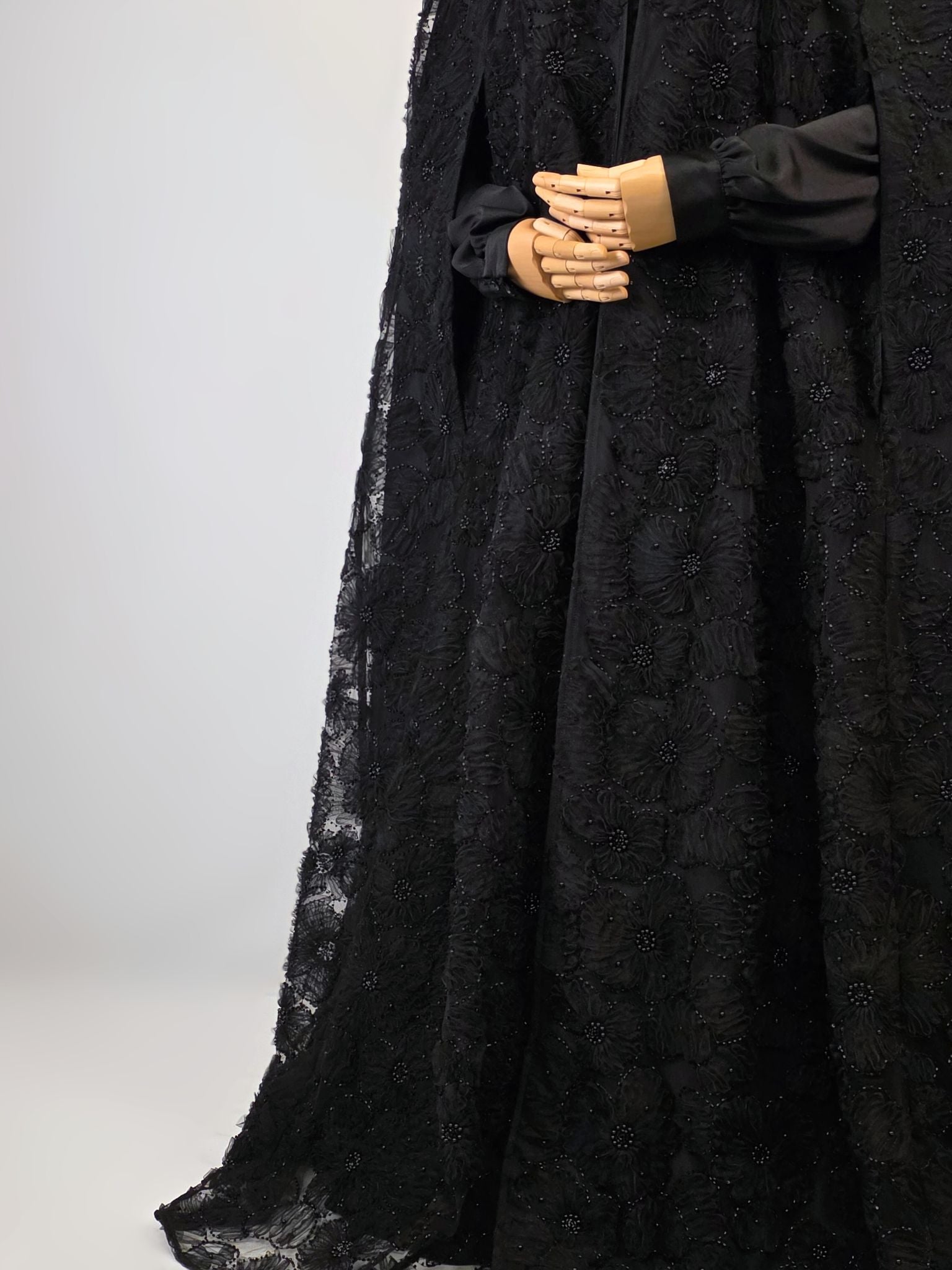 Black Beaded Lace Cape Abaya | Noir by NISA