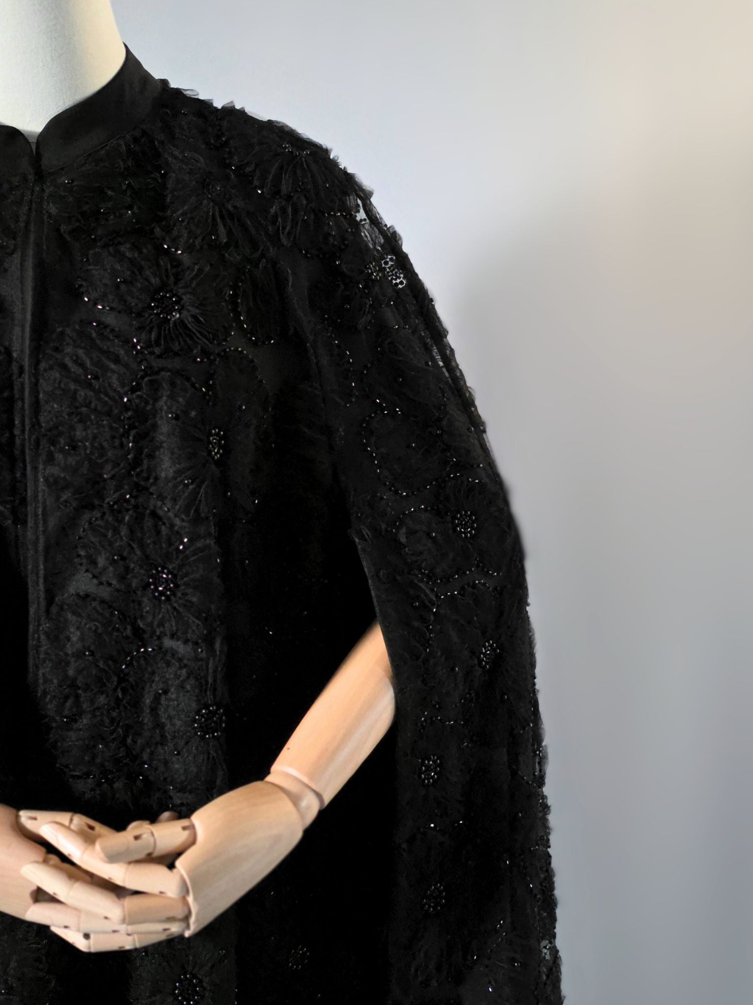 Black Beaded Lace Cape Abaya | Noir by NISA