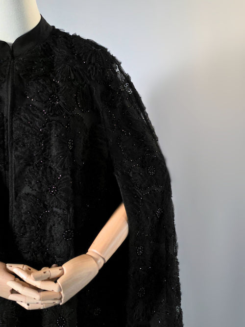 Black Beaded Lace Cape Abaya | Noir by NISA