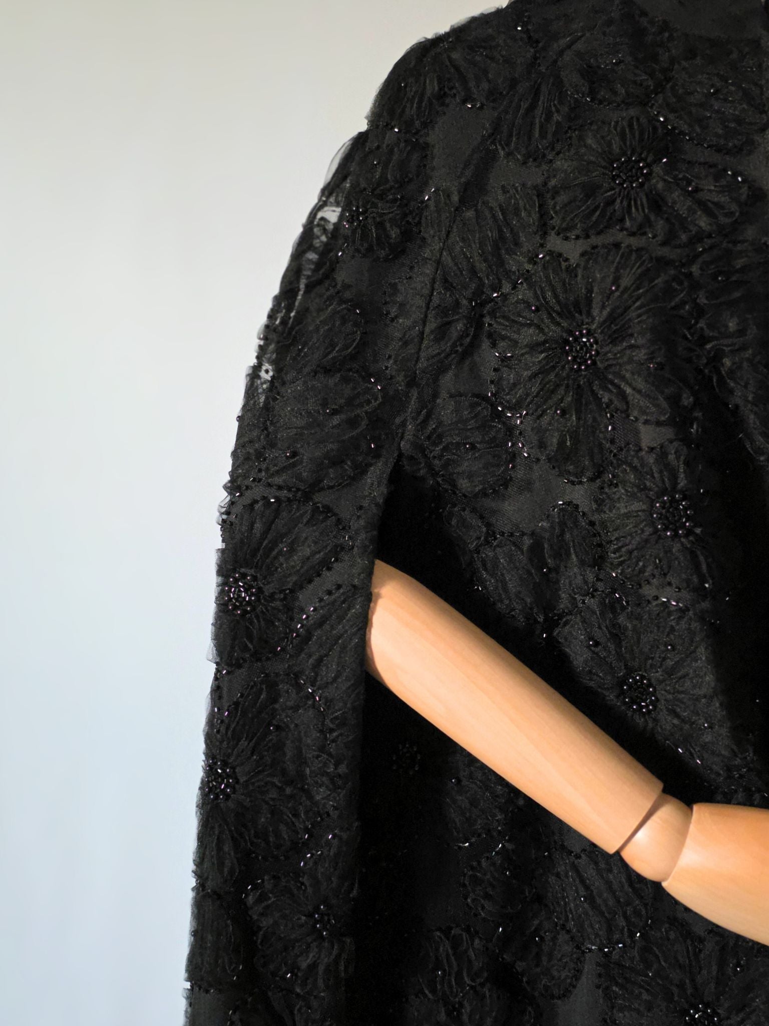 Black Beaded Lace Cape Abaya | Noir by NISA