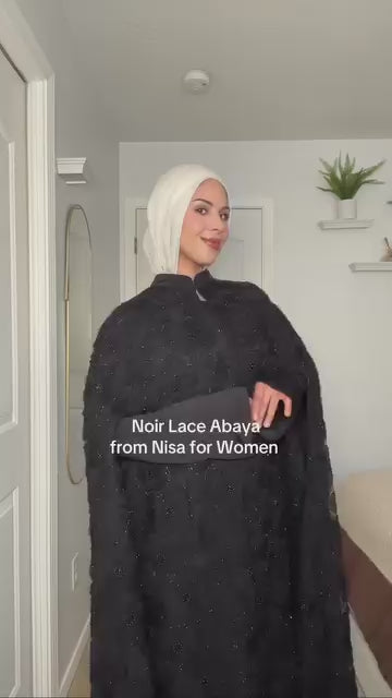 Black Beaded Lace Cape Abaya | Noir by NISA
