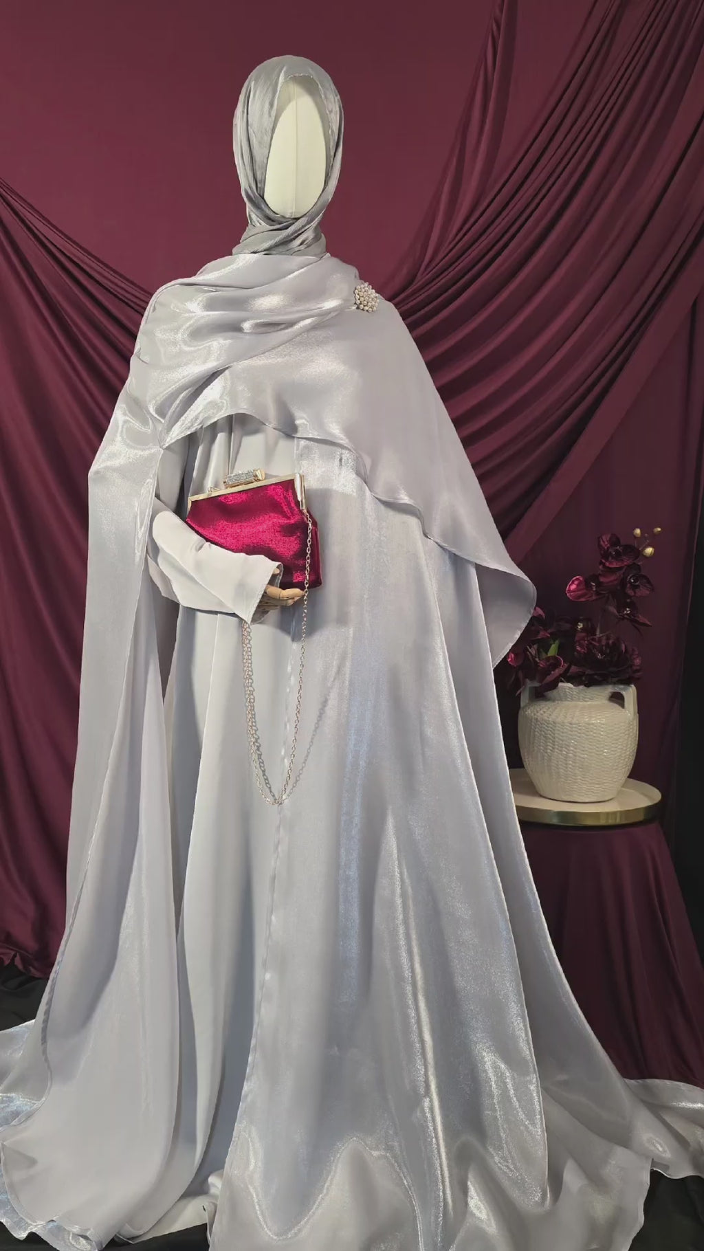 Silver 3-Piece Formal Abaya Set  | Aure by NISA