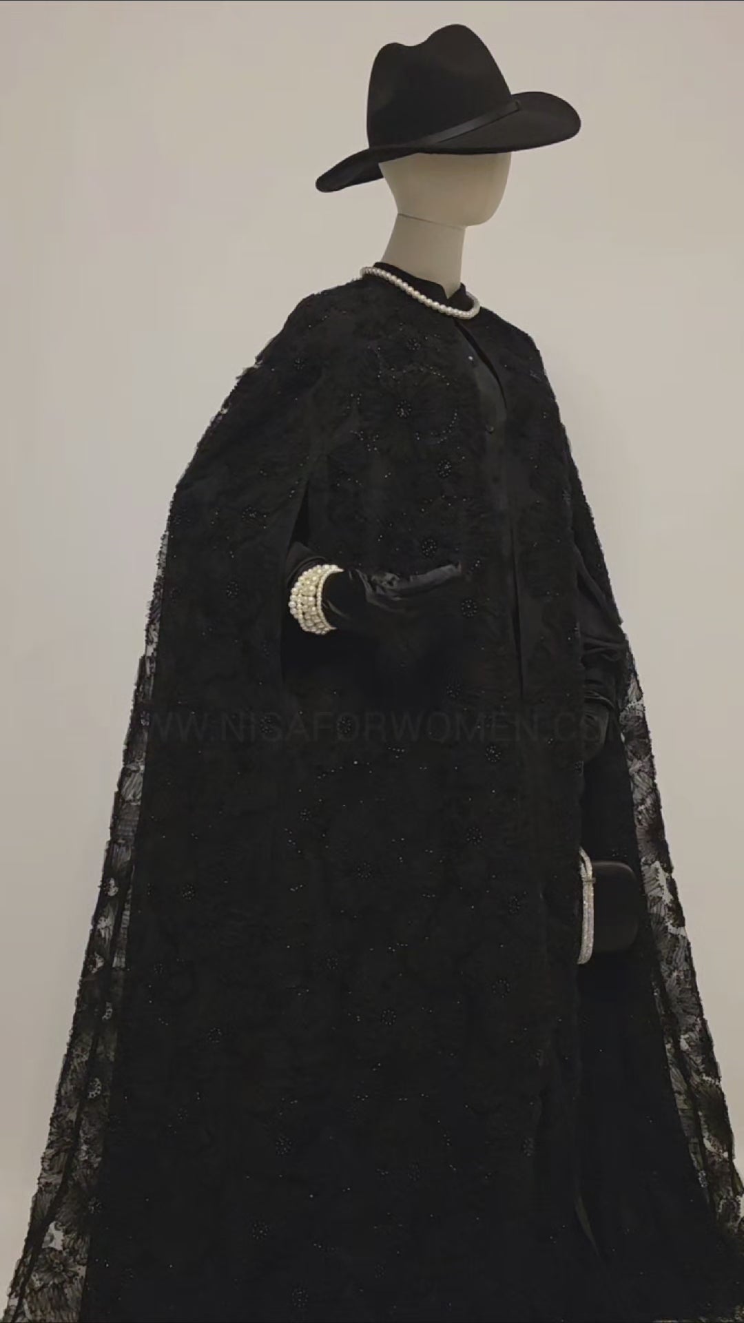 Black Beaded Lace Cape Abaya | Noir by NISA