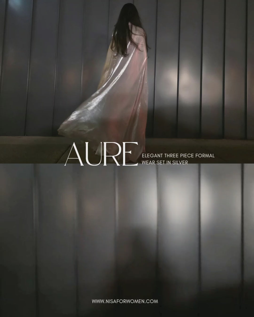 Silver 3-Piece Formal Abaya Set  | Aure by NISA