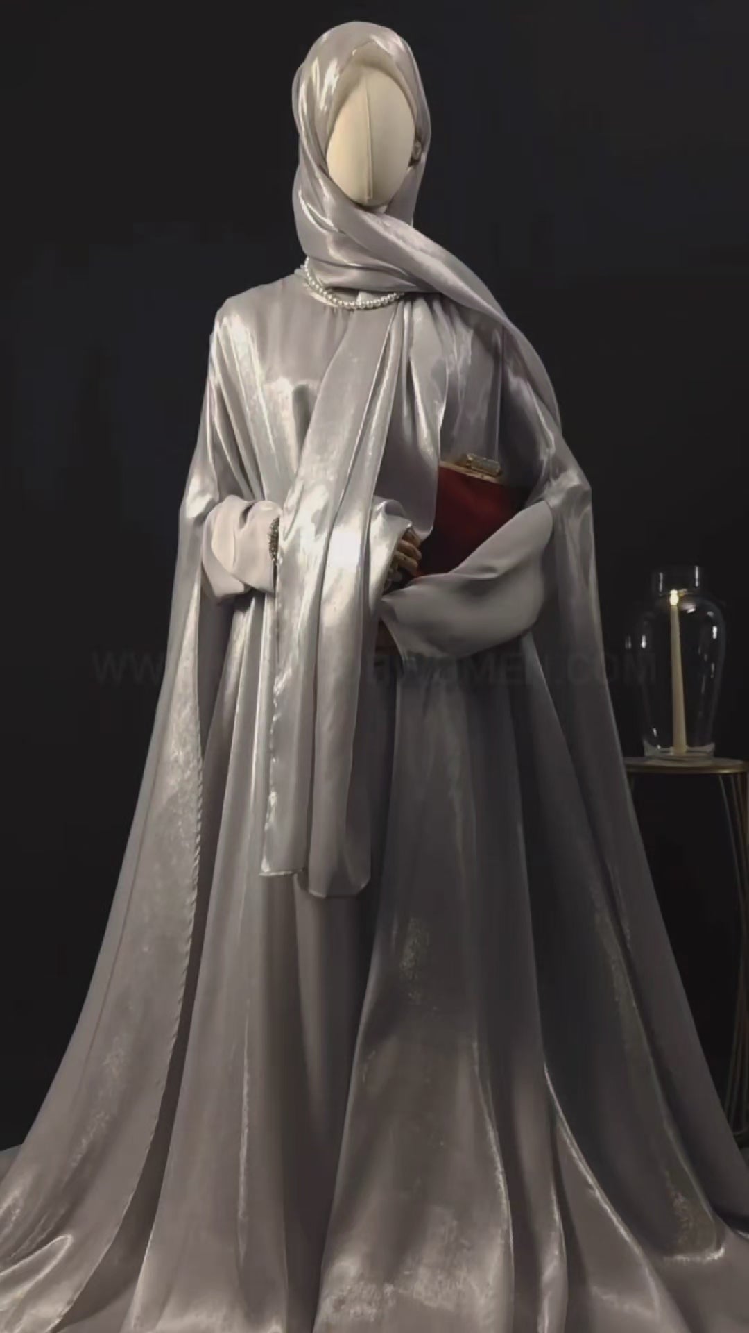 Silver 3-Piece Formal Abaya Set  | Aure by NISA