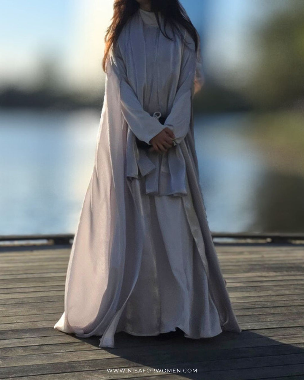 Silver 3-Piece Formal Abaya Set  | Aure by NISA