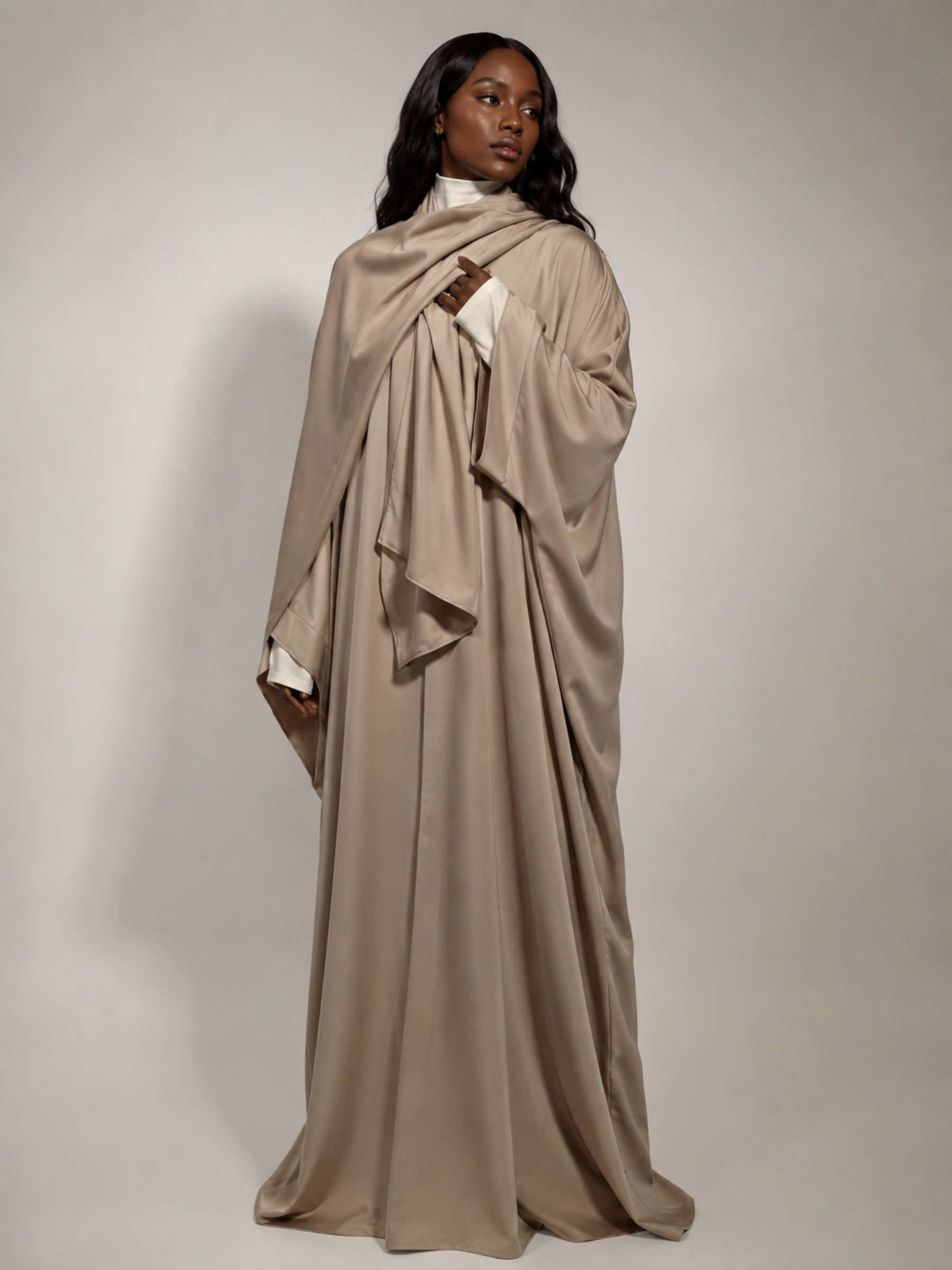 Beige Batwing Abaya Set | Safhah by NISA