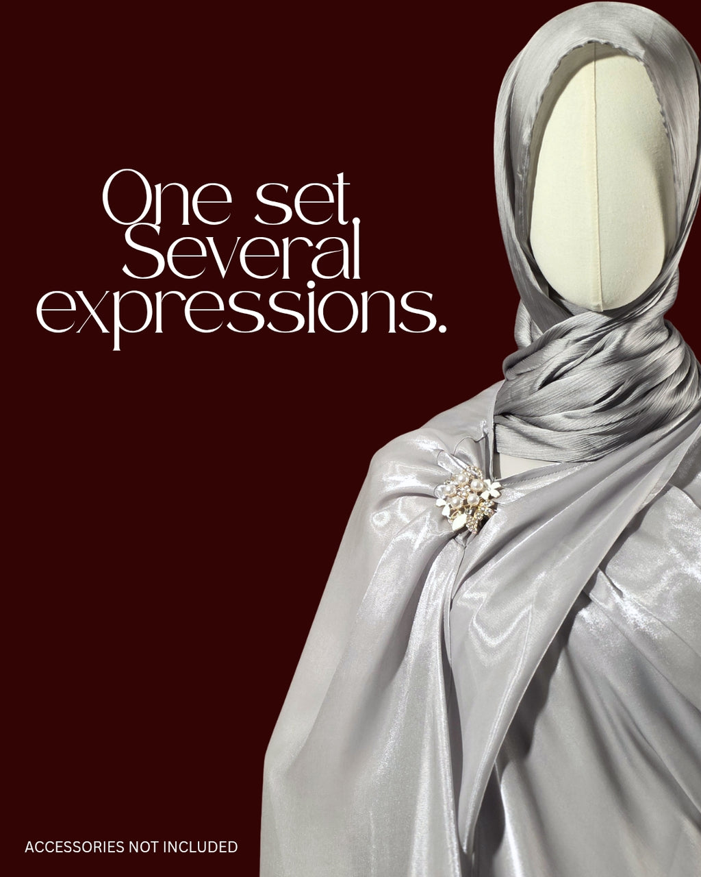 Silver 3-Piece Formal Abaya Set  | Aure by NISA