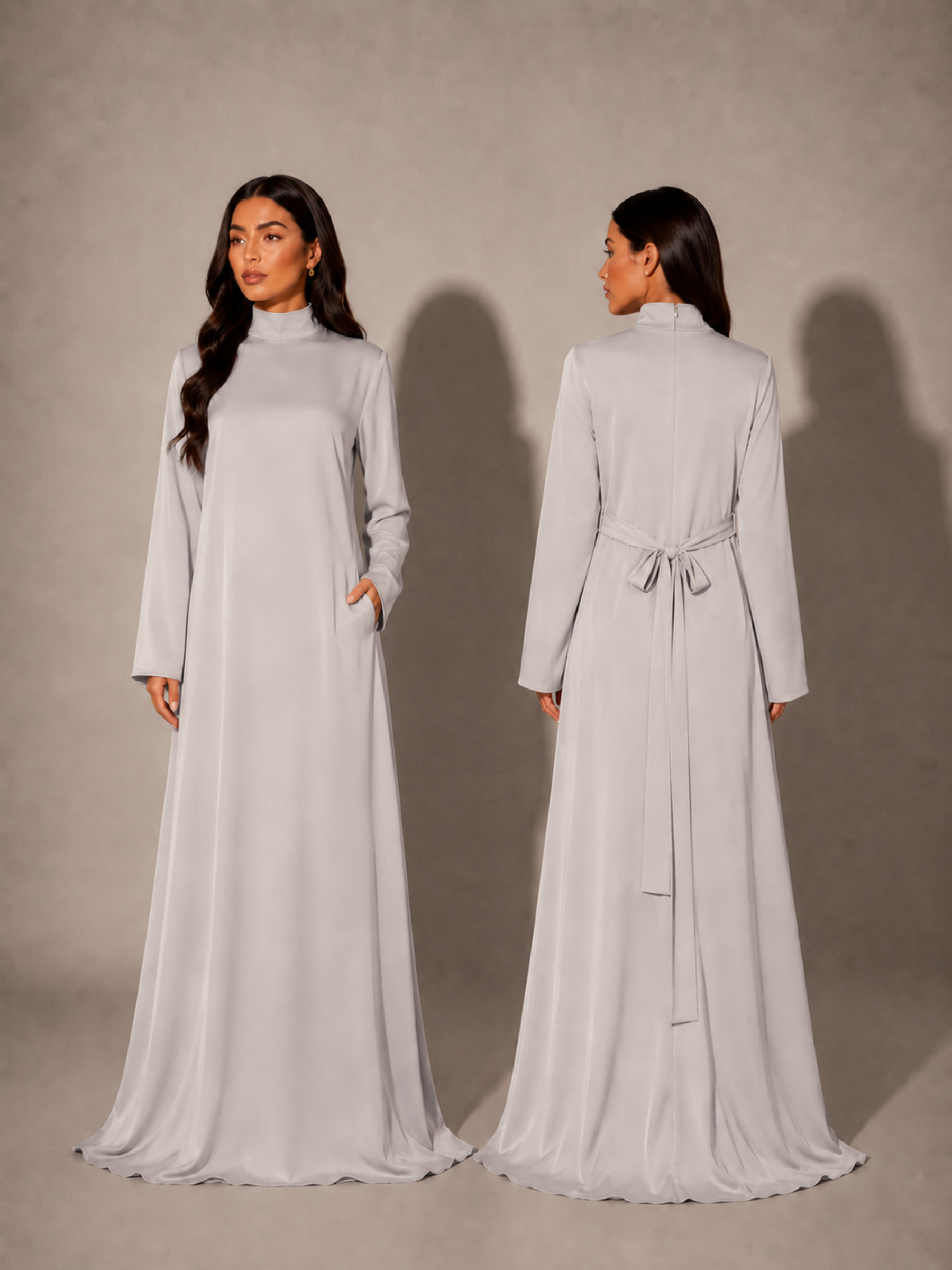 Silver 3-Piece Formal Abaya Set  | Aure by NISA