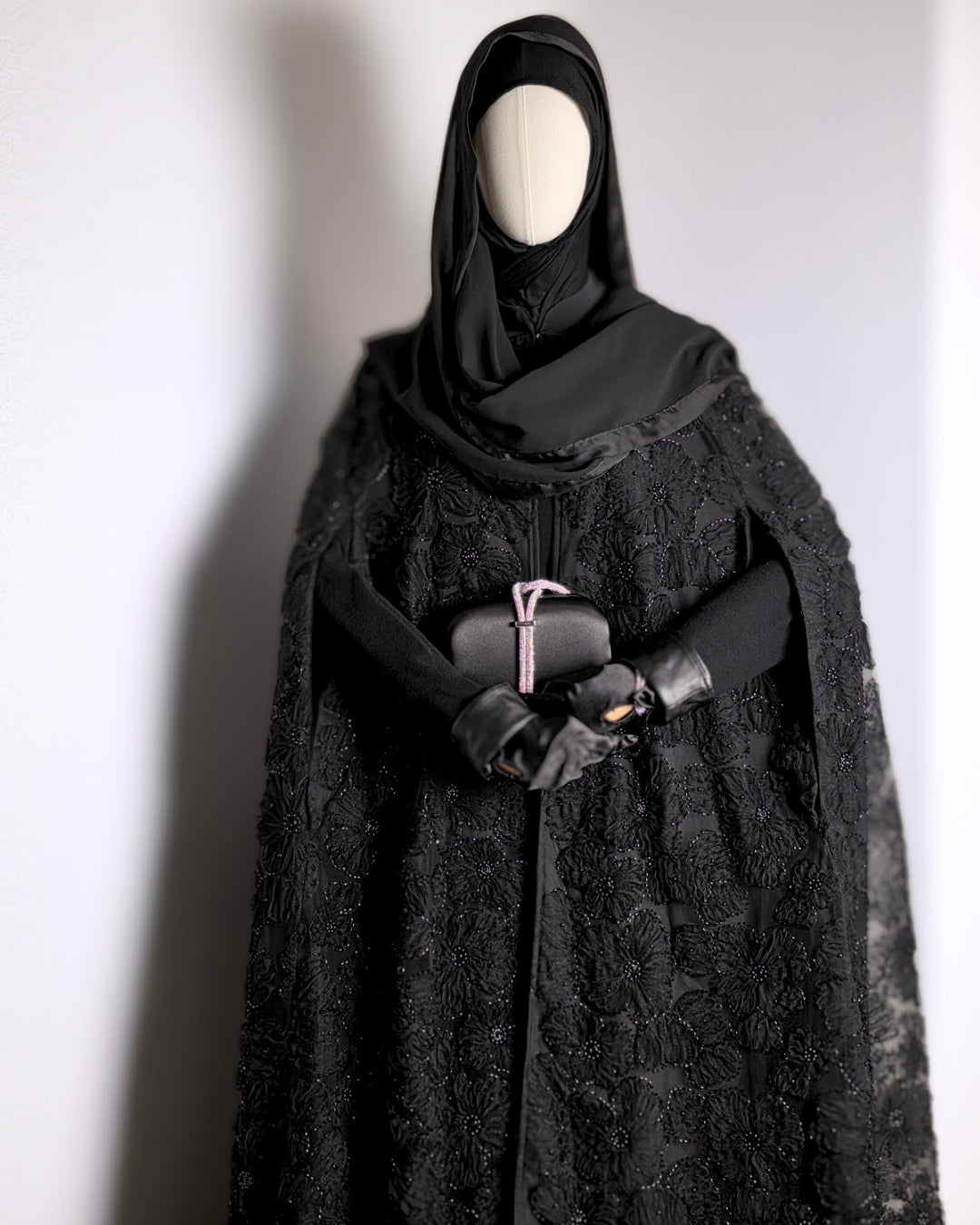 Black Beaded Lace Cape Abaya | Noir by NISA