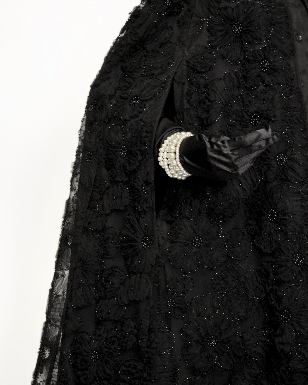 Black Beaded Lace Cape Abaya | Noir by NISA