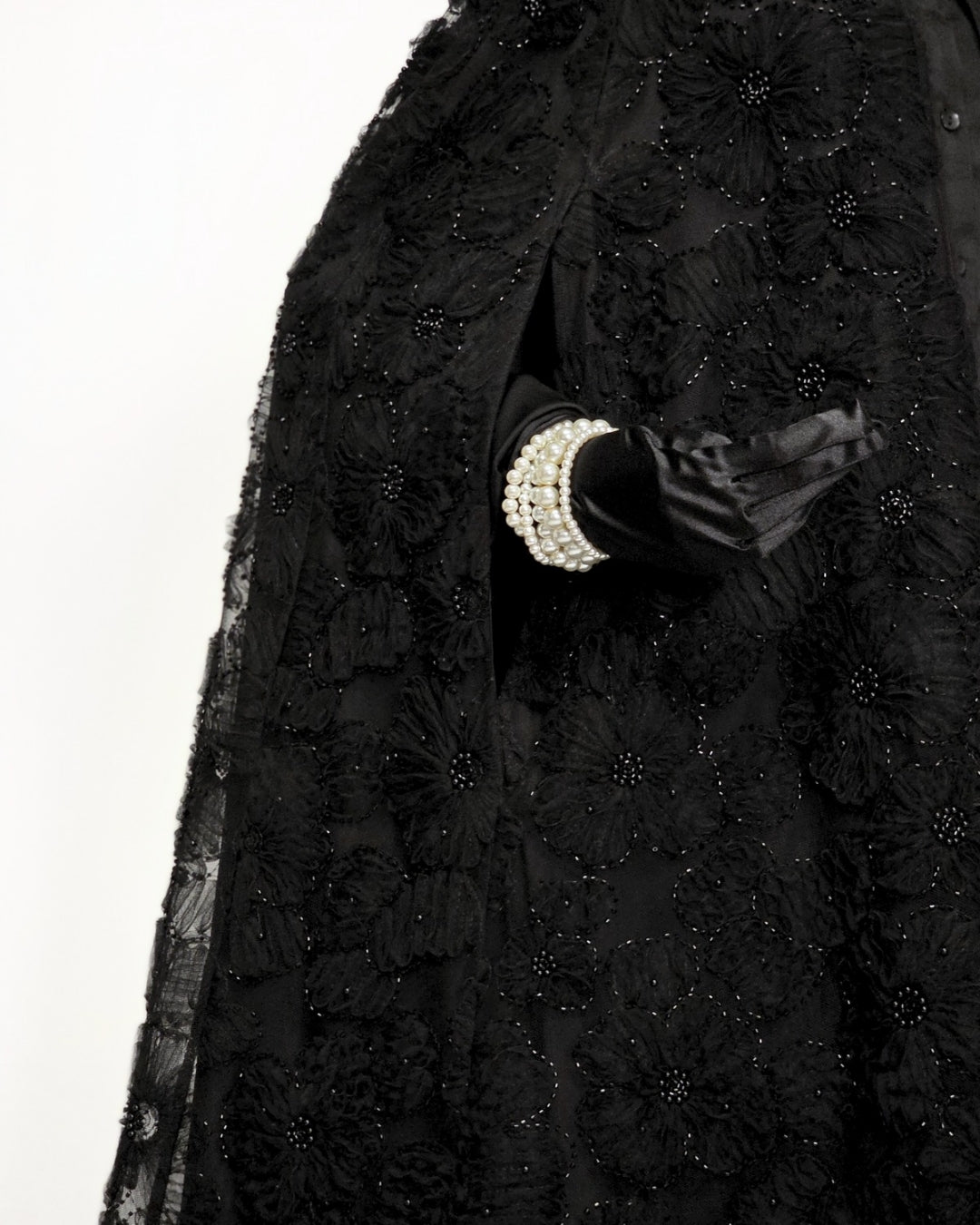 Black Beaded Lace Cape Abaya | Noir by NISA
