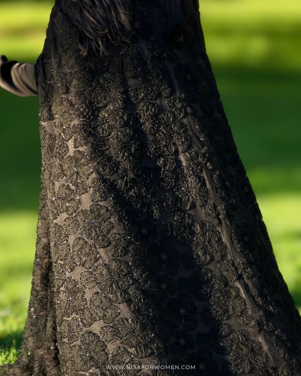 Black Beaded Lace Cape Abaya | Noir by NISA