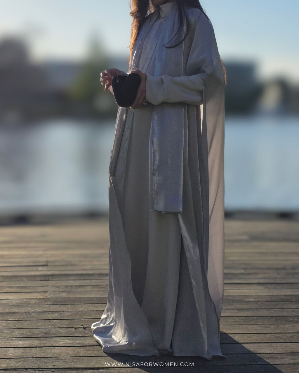 Silver 3-Piece Formal Abaya Set  | Aure by NISA