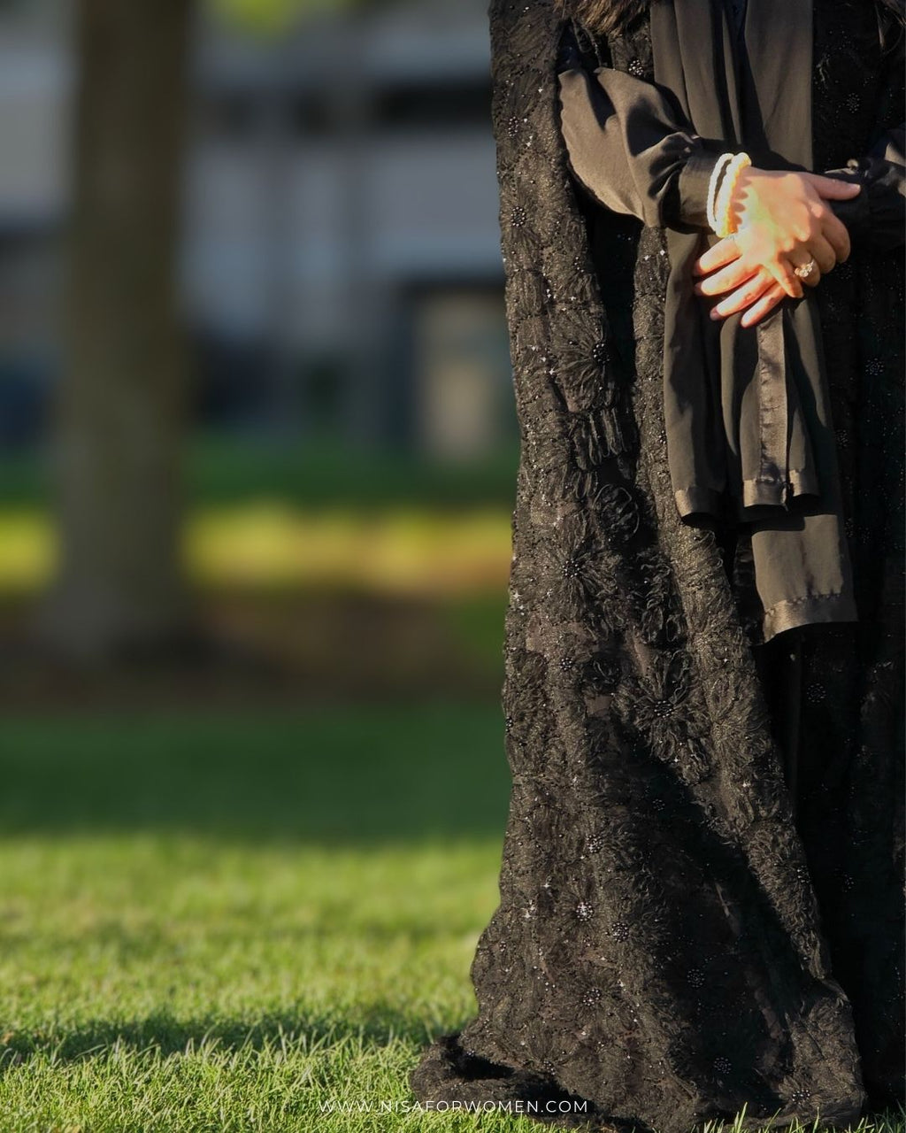 Black Beaded Lace Cape Abaya | Noir by NISA