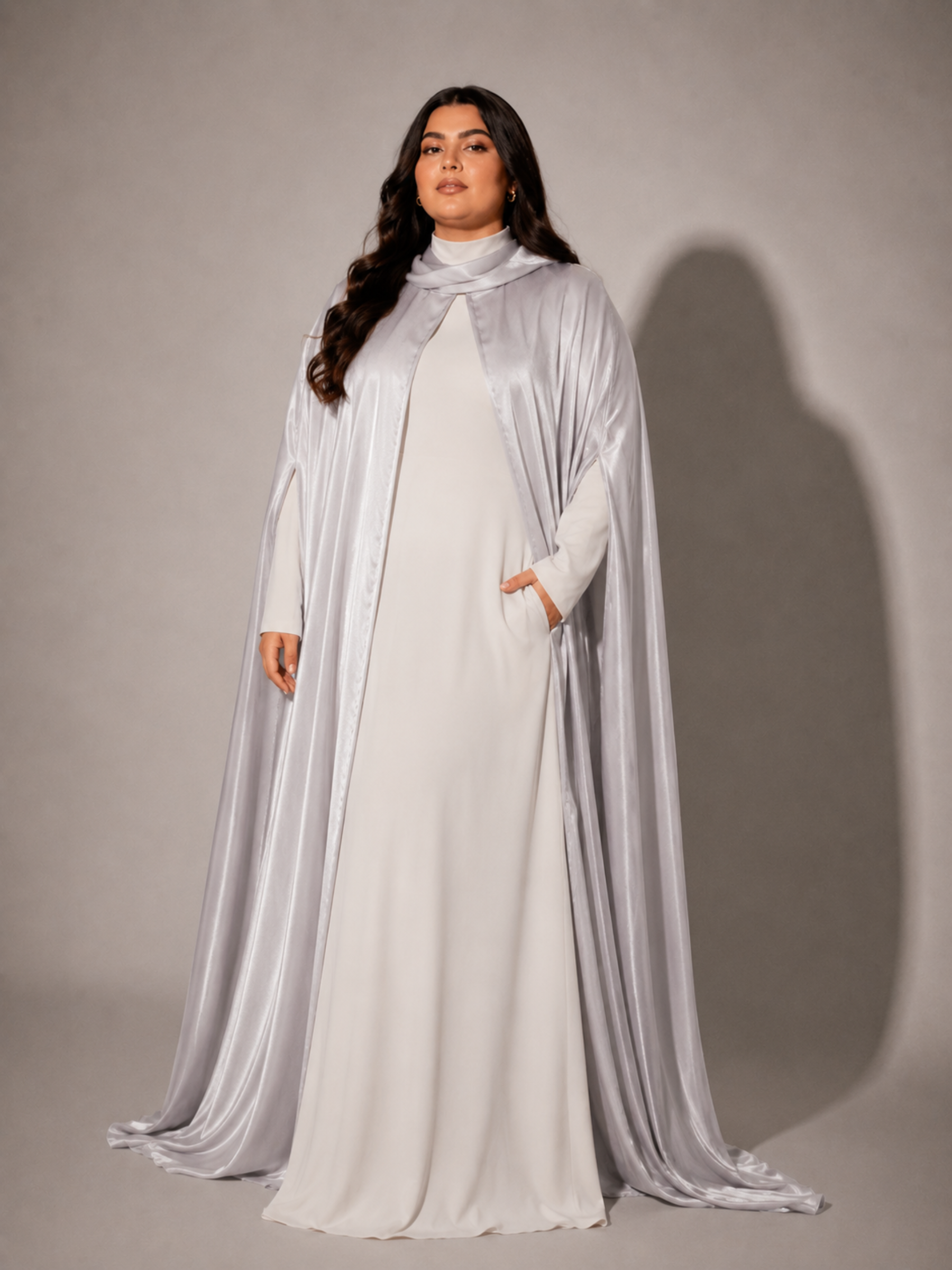 Silver 3-Piece Formal Abaya Set  | Aure by NISA