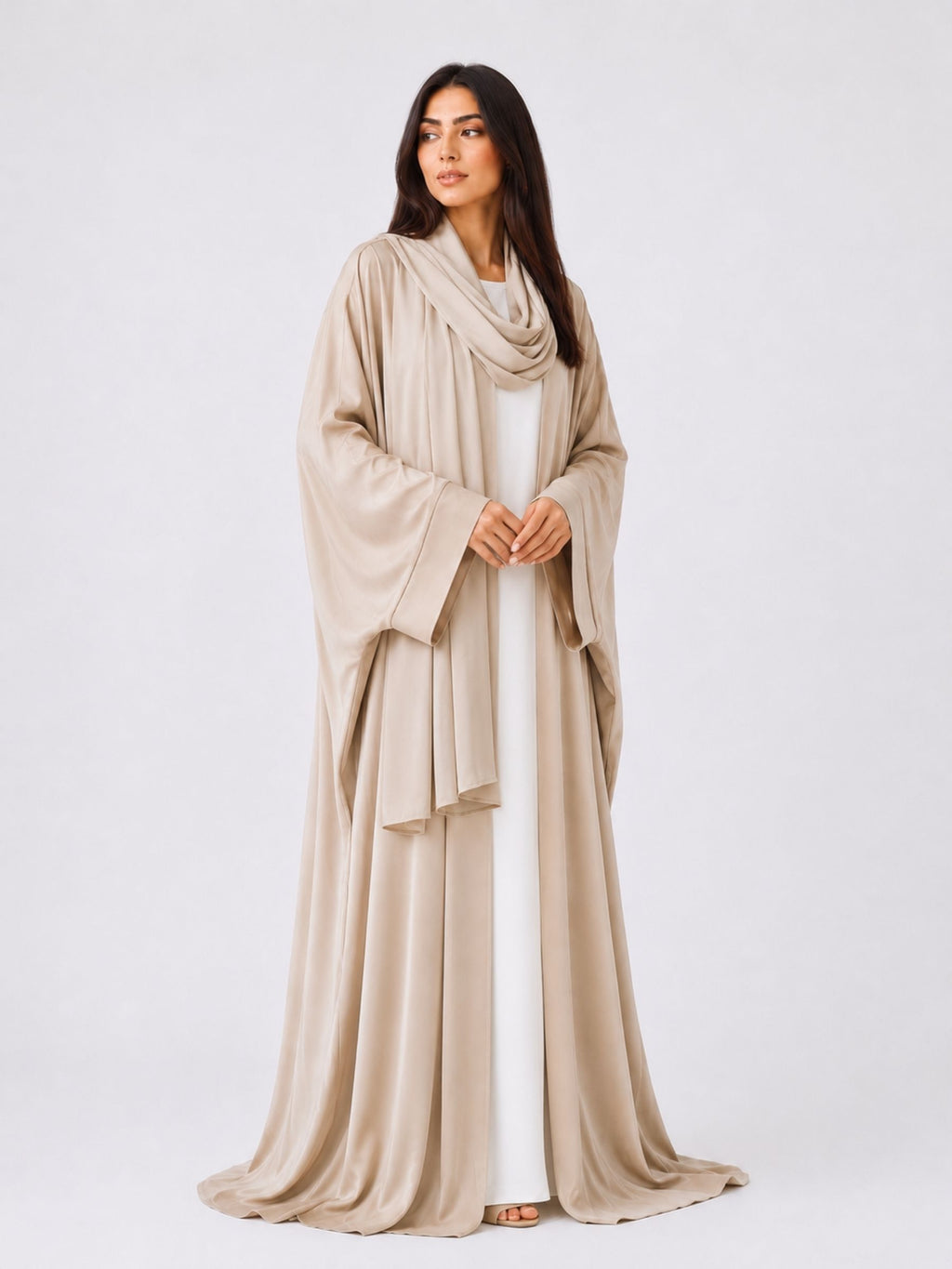 Beige Batwing Abaya Set | Safhah by NISA
