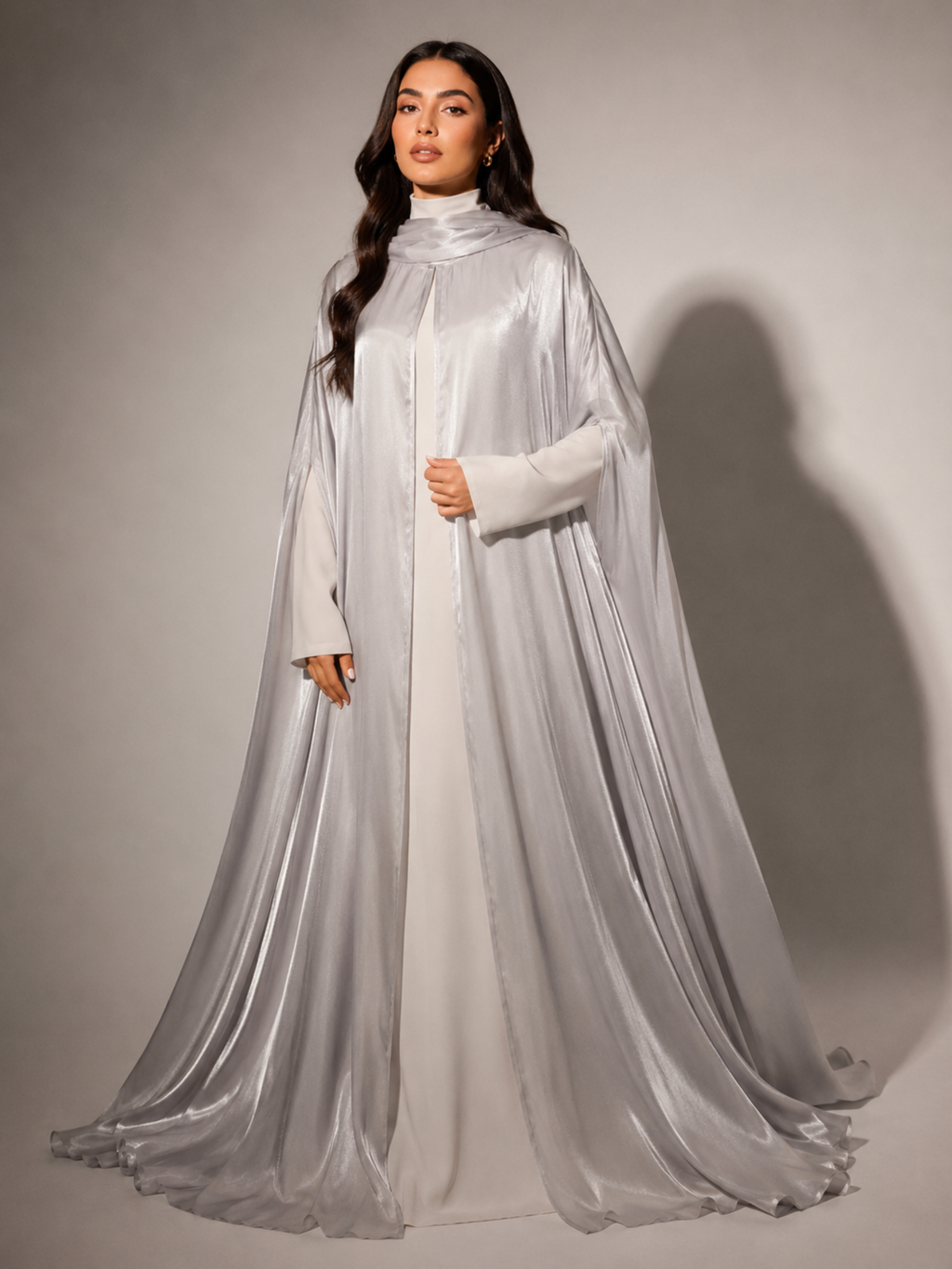 Silver 3-Piece Formal Abaya Set  | Aure by NISA