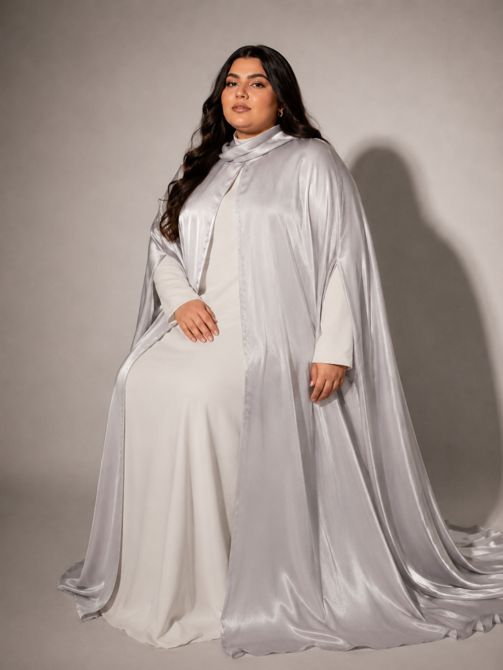 Silver 3-Piece Formal Abaya Set  | Aure by NISA