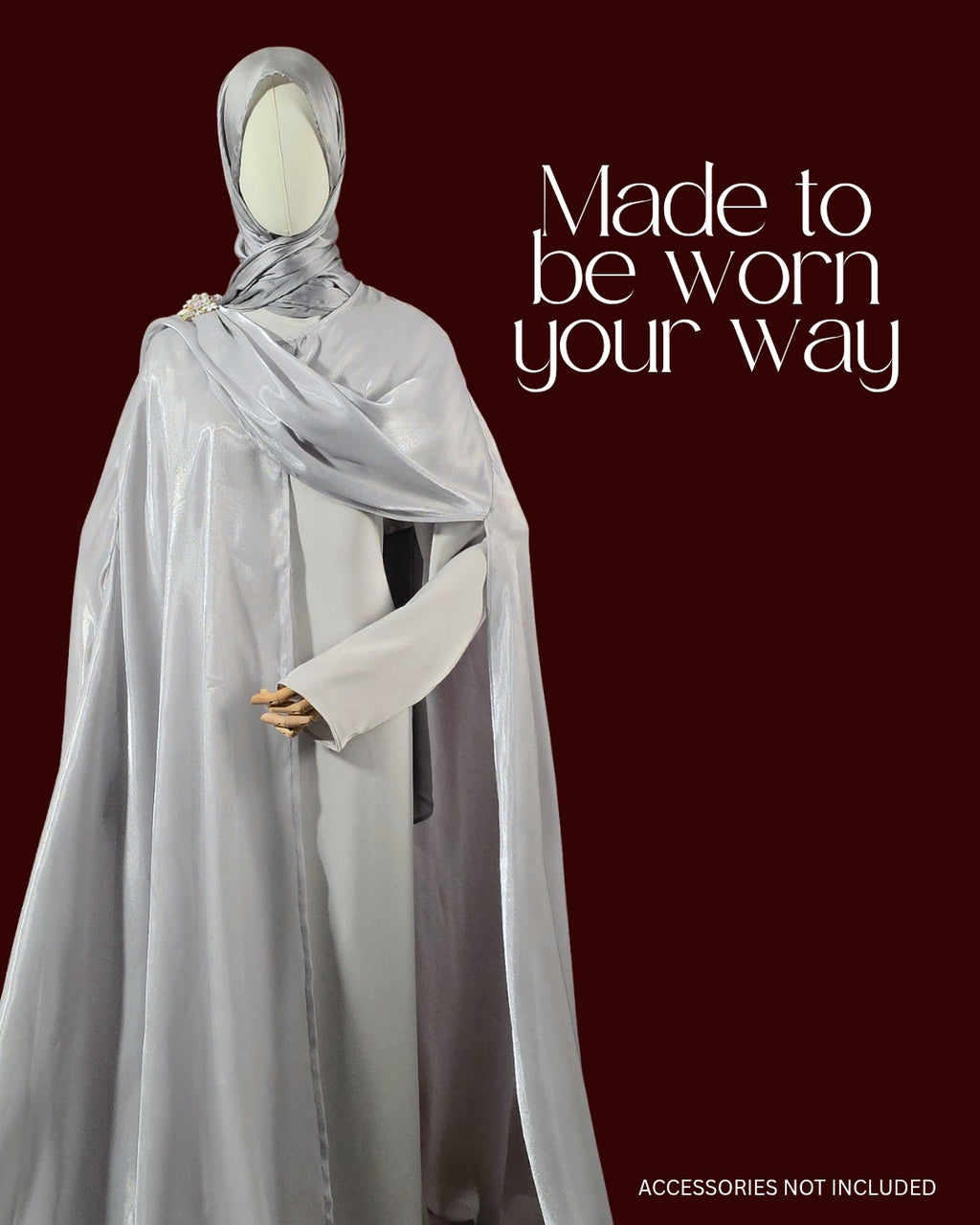 Silver 3-Piece Formal Abaya Set  | Aure by NISA