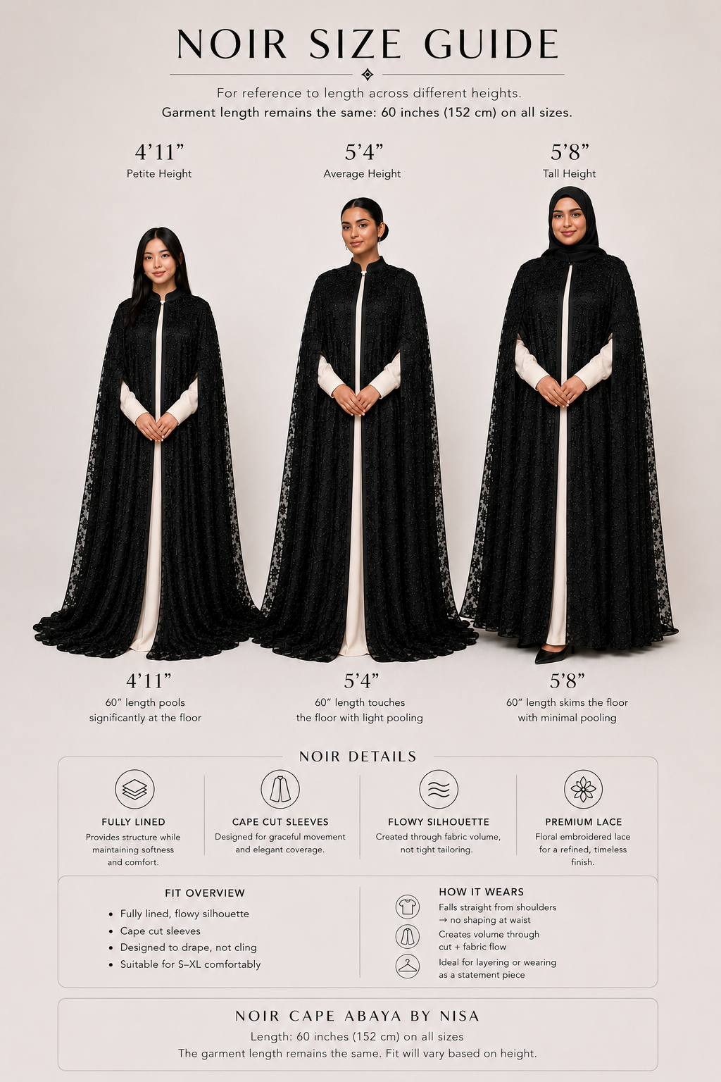 Black Beaded Lace Cape Abaya | Noir by NISA