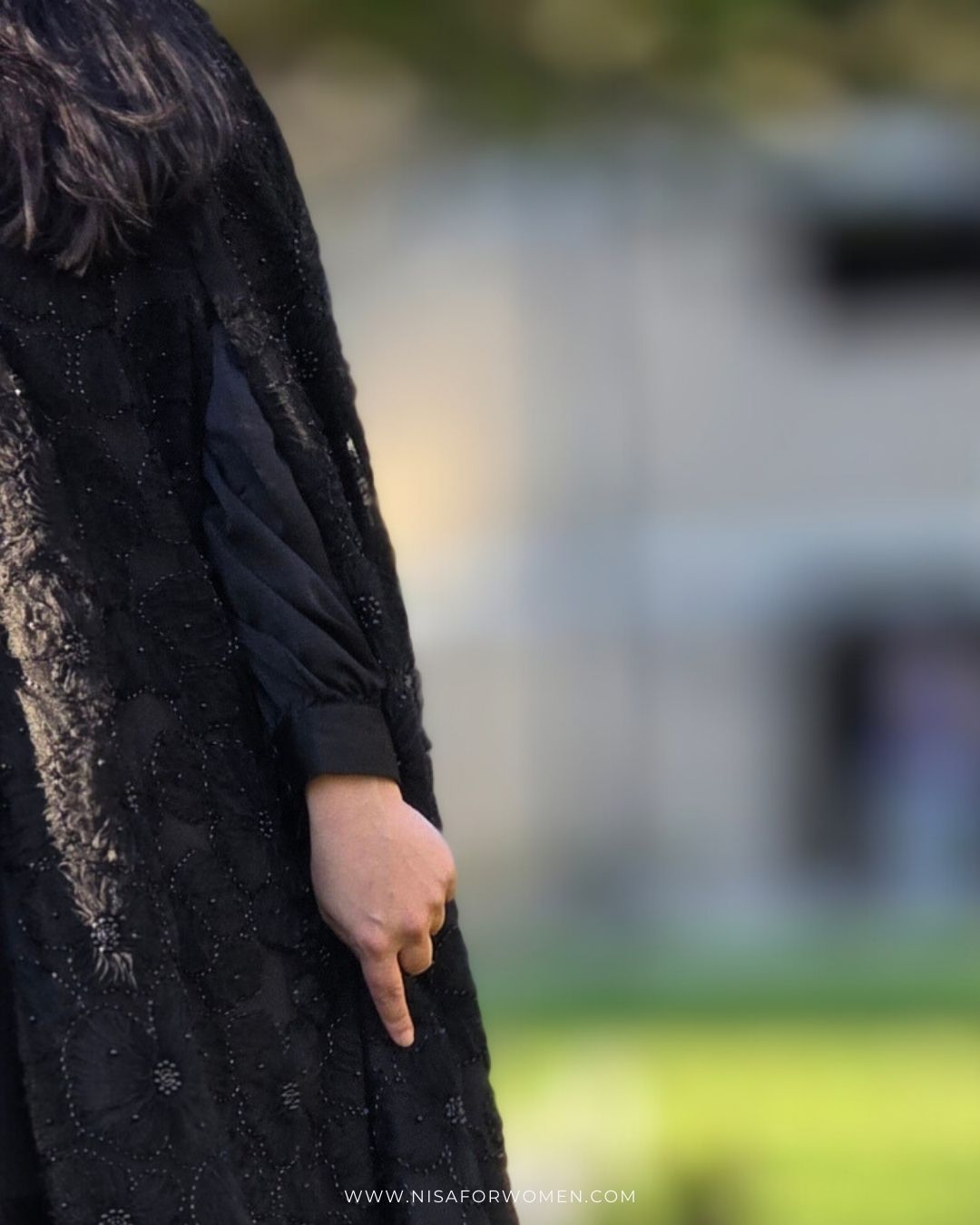 Black Beaded Lace Cape Abaya | Noir by NISA