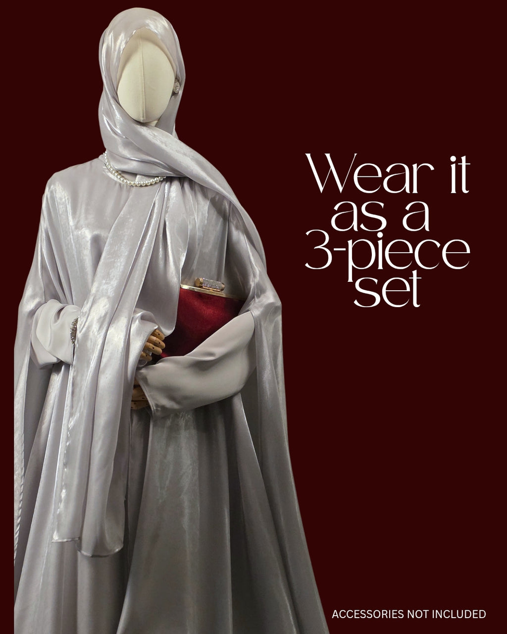 Silver 3-Piece Formal Abaya Set  | Aure by NISA