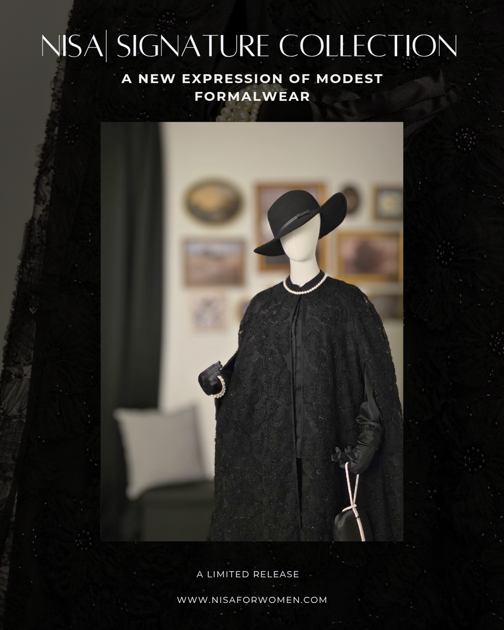 Black Beaded Lace Cape Abaya | Noir by NISA