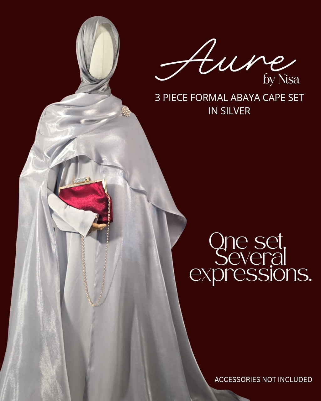 Silver 3-Piece Formal Abaya Set  | Aure by NISA