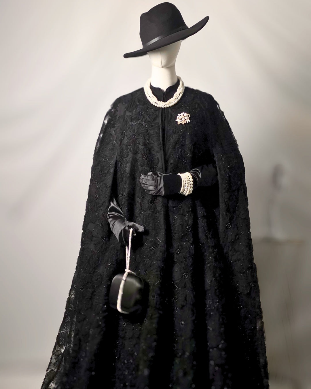 Black Beaded Lace Cape Abaya | Noir by NISA