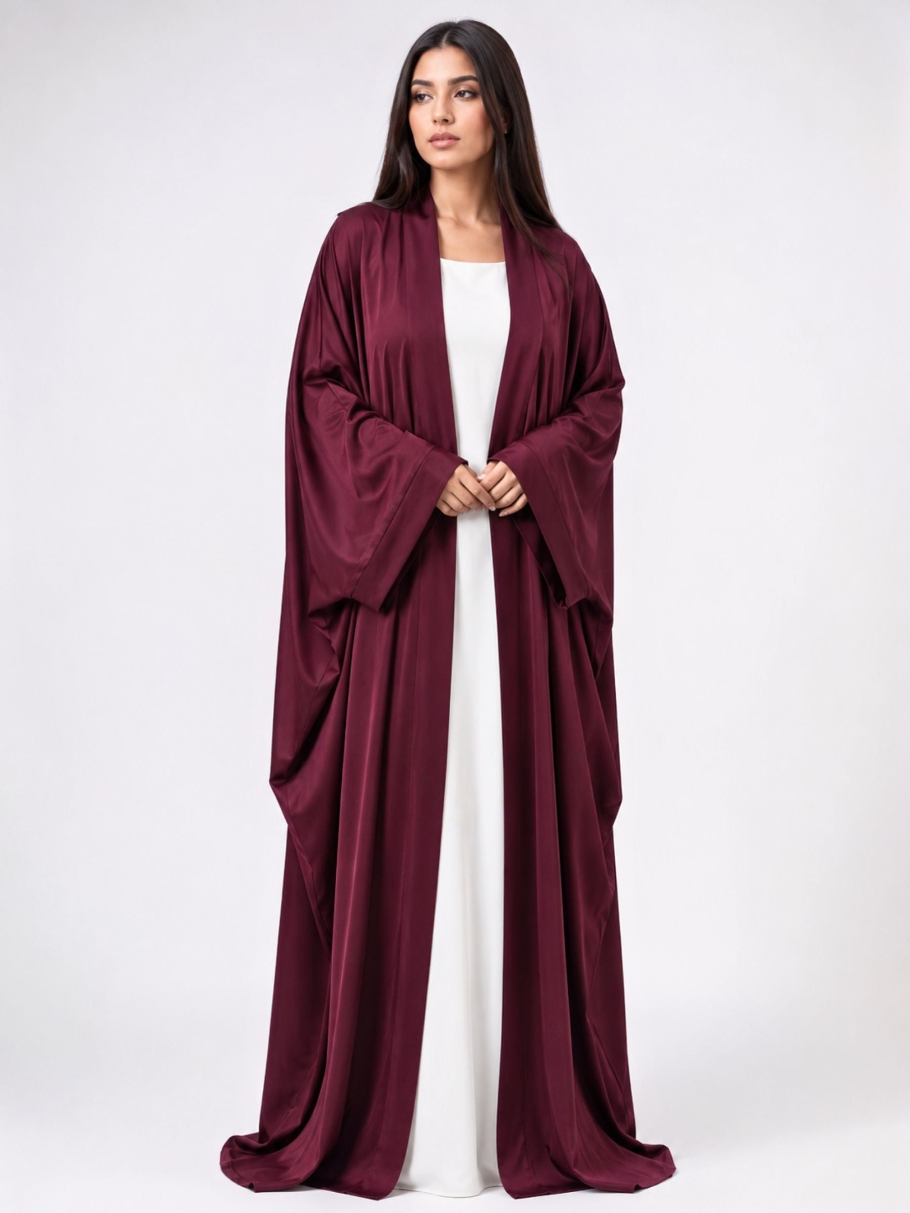 Burgundy Batwing Abaya Set | Rumman by NISA