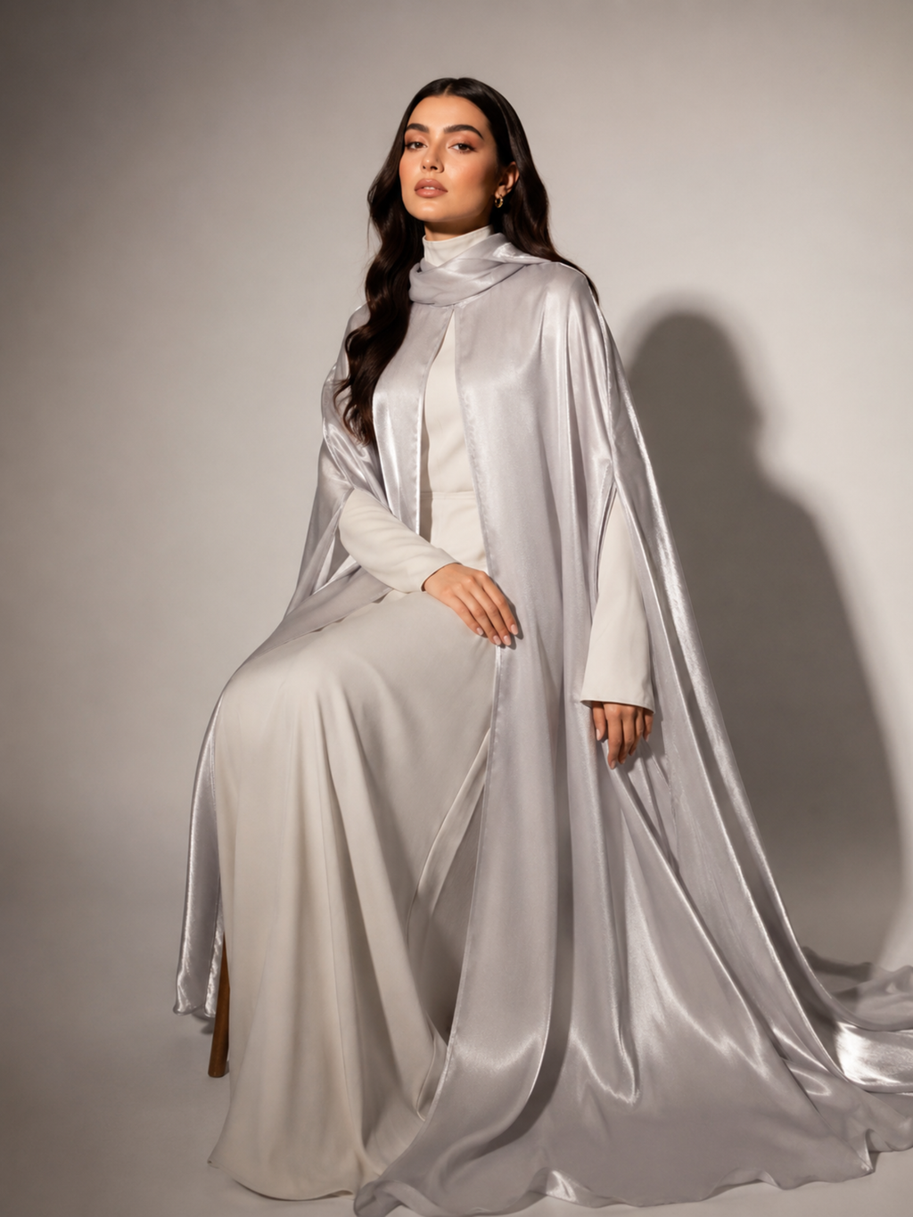 Silver 3-Piece Formal Abaya Set  | Aure by NISA