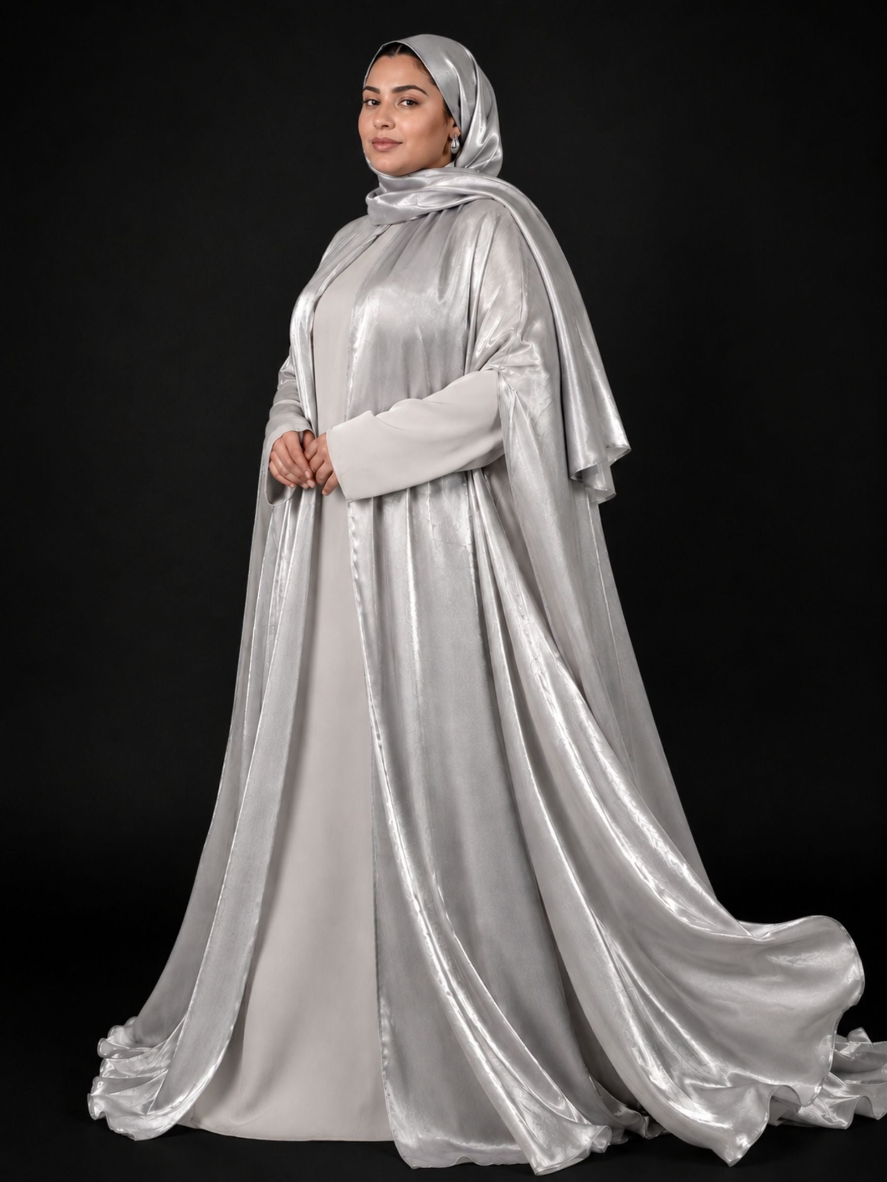 Silver 3-Piece Formal Abaya Set  | Aure by NISA