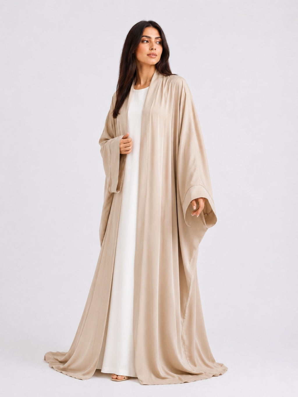 Beige Batwing Abaya Set | Safhah by NISA