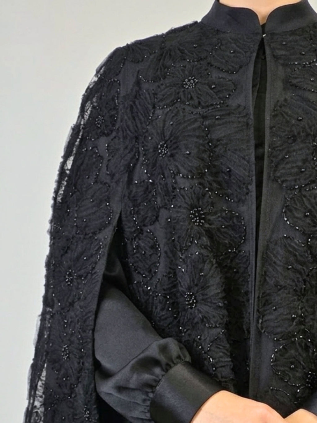 Black Beaded Lace Cape Abaya | Noir by NISA