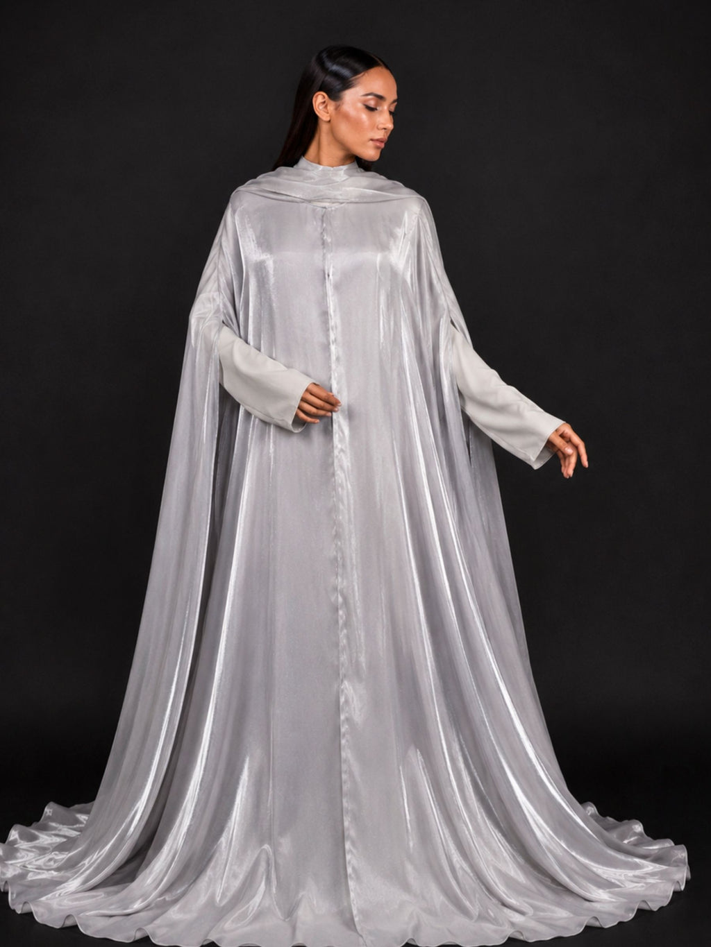 Silver 3-Piece Formal Abaya Set  | Aure by NISA