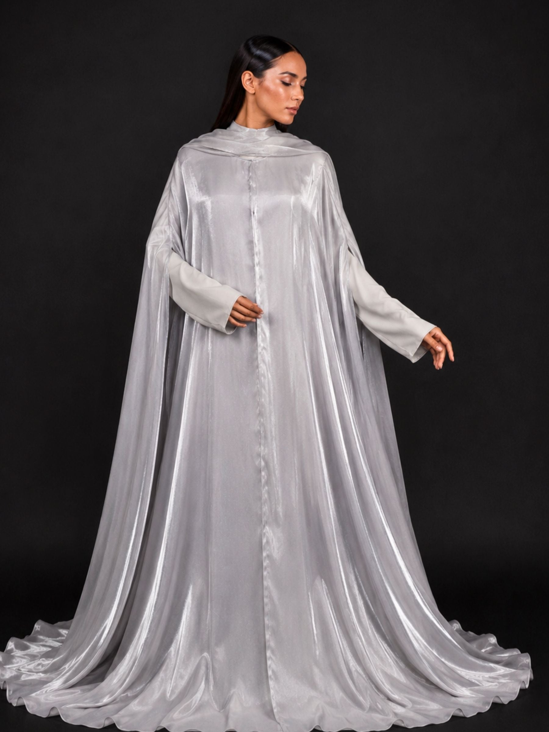 Silver 3-Piece Formal Abaya Set  | Aure by NISA
